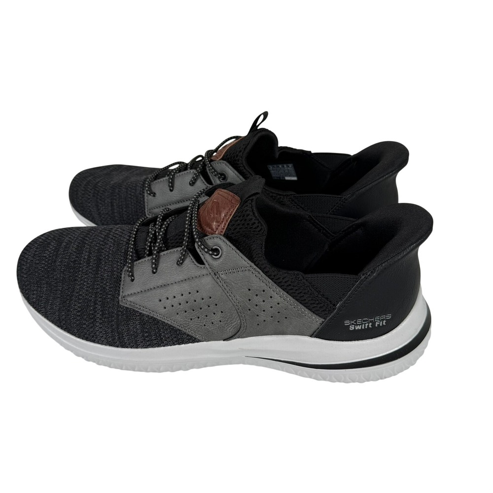 Skechers Mens 12 Delson Swift Fit Hands Free Slip-Ins Black Gray Sneakers Shoes